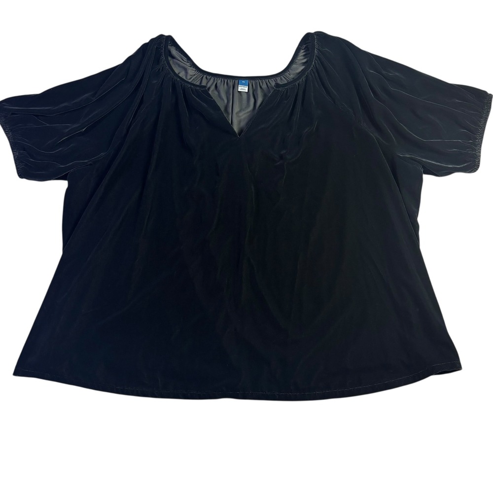 Old Navy Velvet V‎ Neck Gathered Sleeve Top Black Plus Size 4X New With Tags